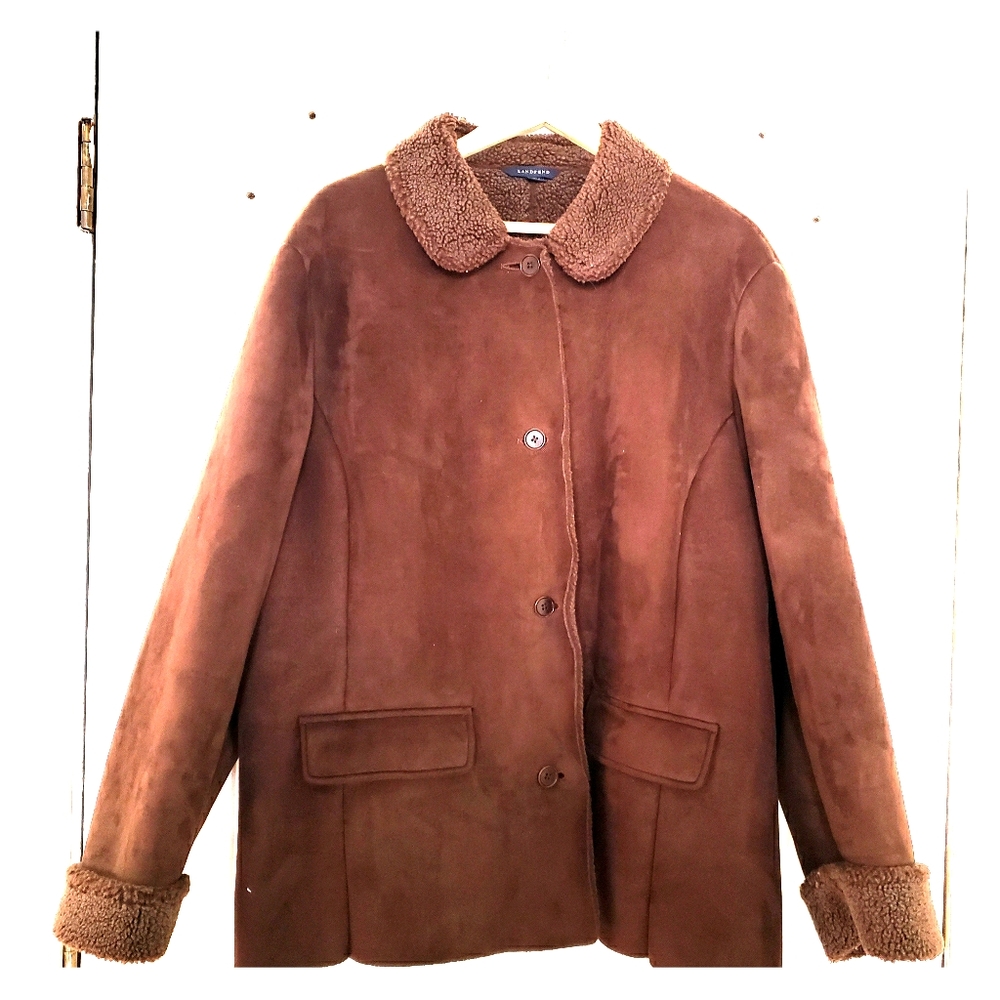 3X Lands End fauz shearling brown jacket